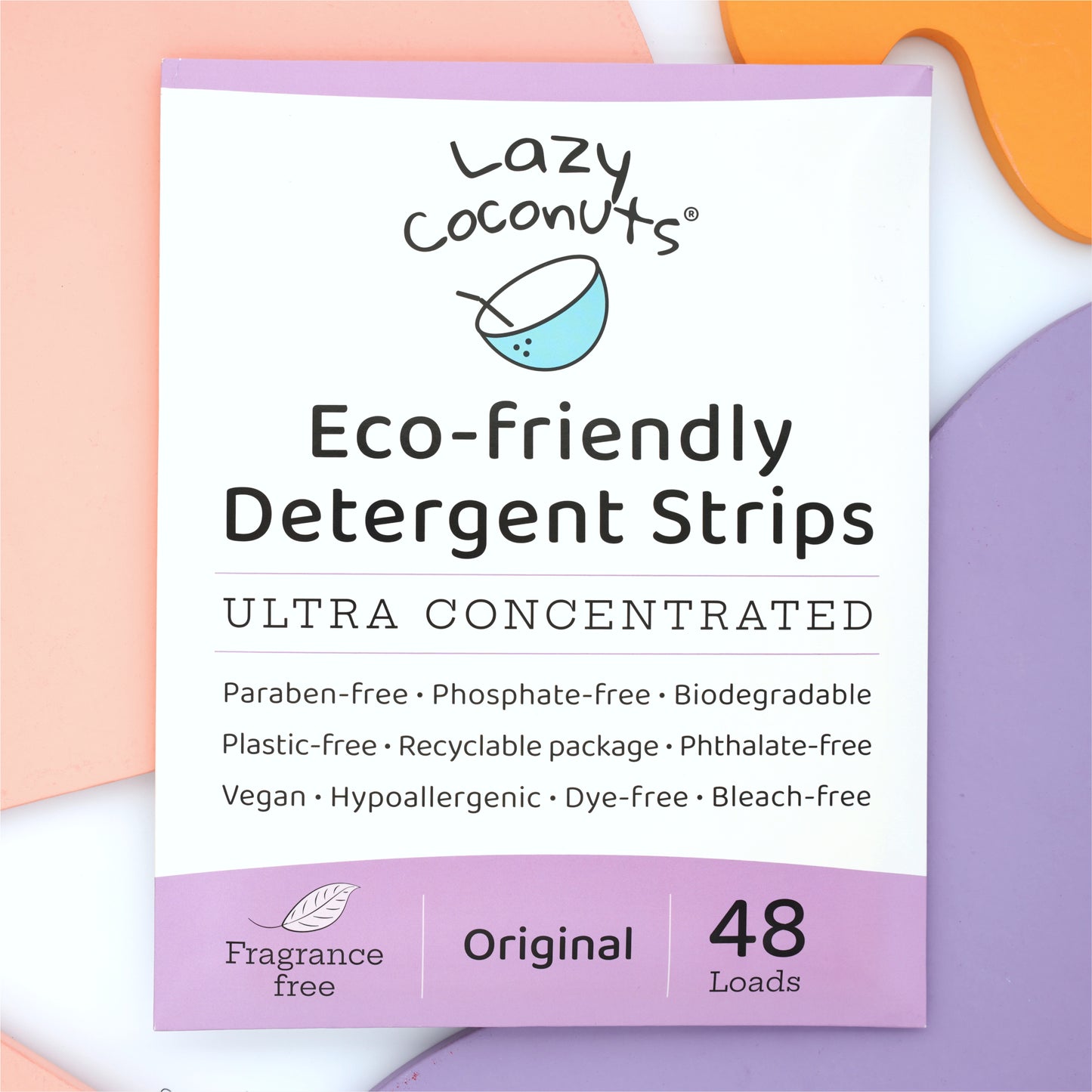 Lazy Coconuts product image, front of packaging, hand-drawn shapes background