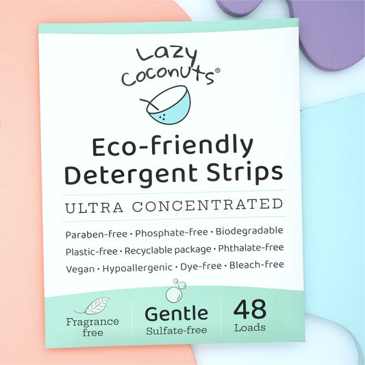 Lazy Coconuts product image, front of packaging, hand-drawn shapes background