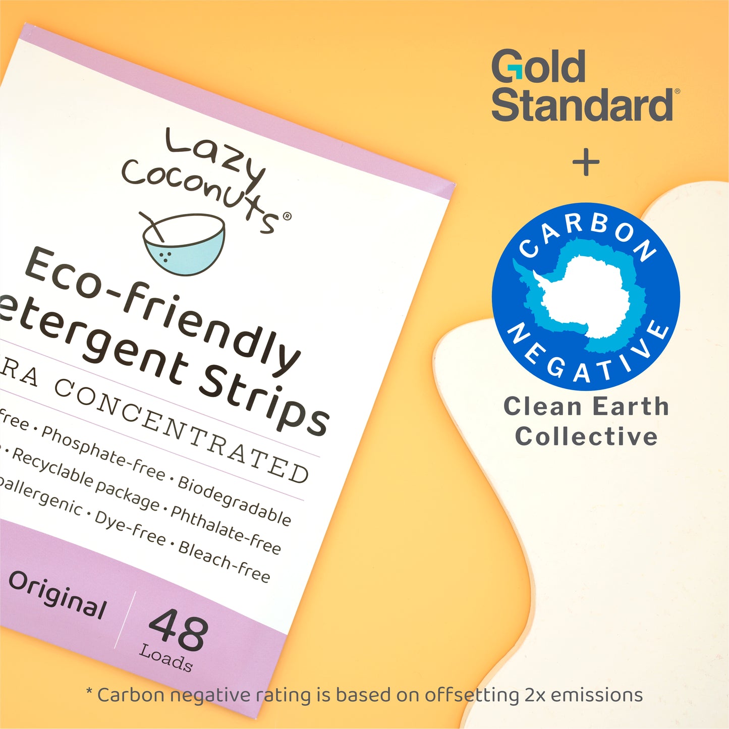 original laundry detergent strips, carbon-negative badge