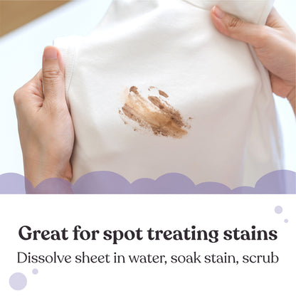 enzyme laundry detergent strips, spot-treating demonstration on fabric