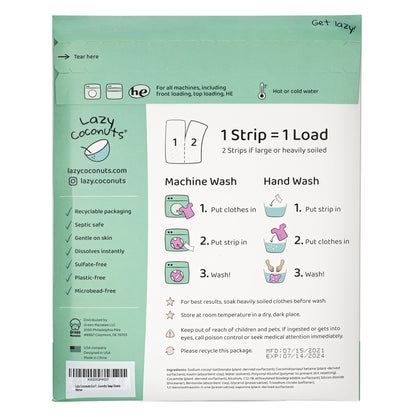 sulfate-free, gentle laundry detergent strips, back of packaging with details
