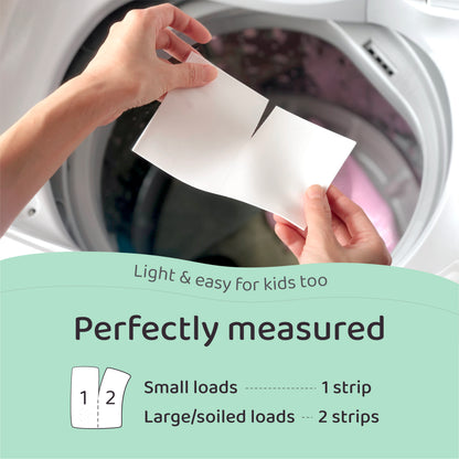 sulfate-free, gentle laundry detergent strips, perfect amount usage visual
